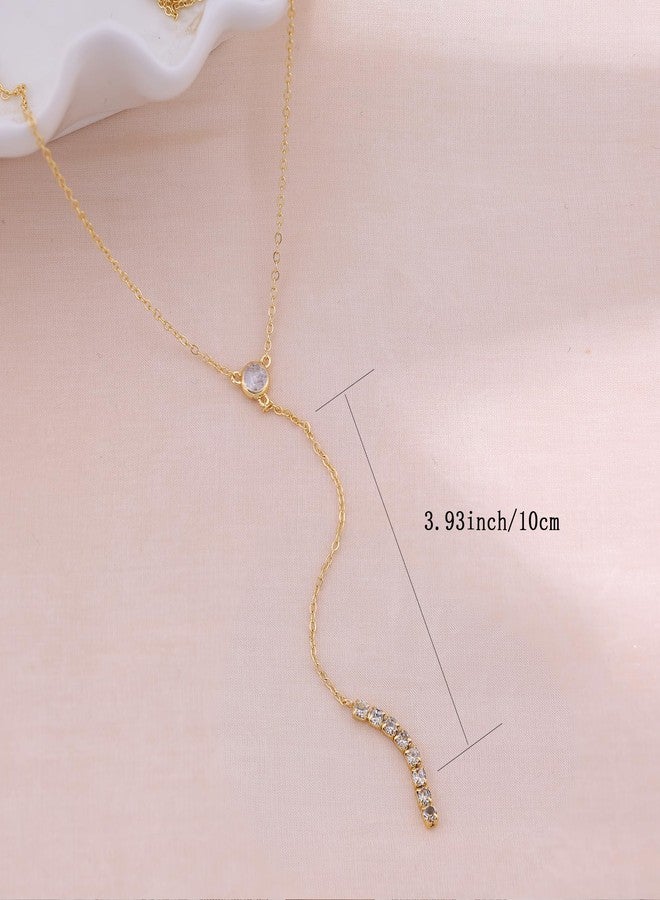 Ewrkbrㅤ Ewrkbr Long Gold Necklaces for Women Trendy, Dainty Lariat Necklace 14k Gold Plated CZ Teardrop Drop Necklace Formal Long Rhinestone Necklace Simple Wedding Waterproof Gold Jewelry for Women - Image 4